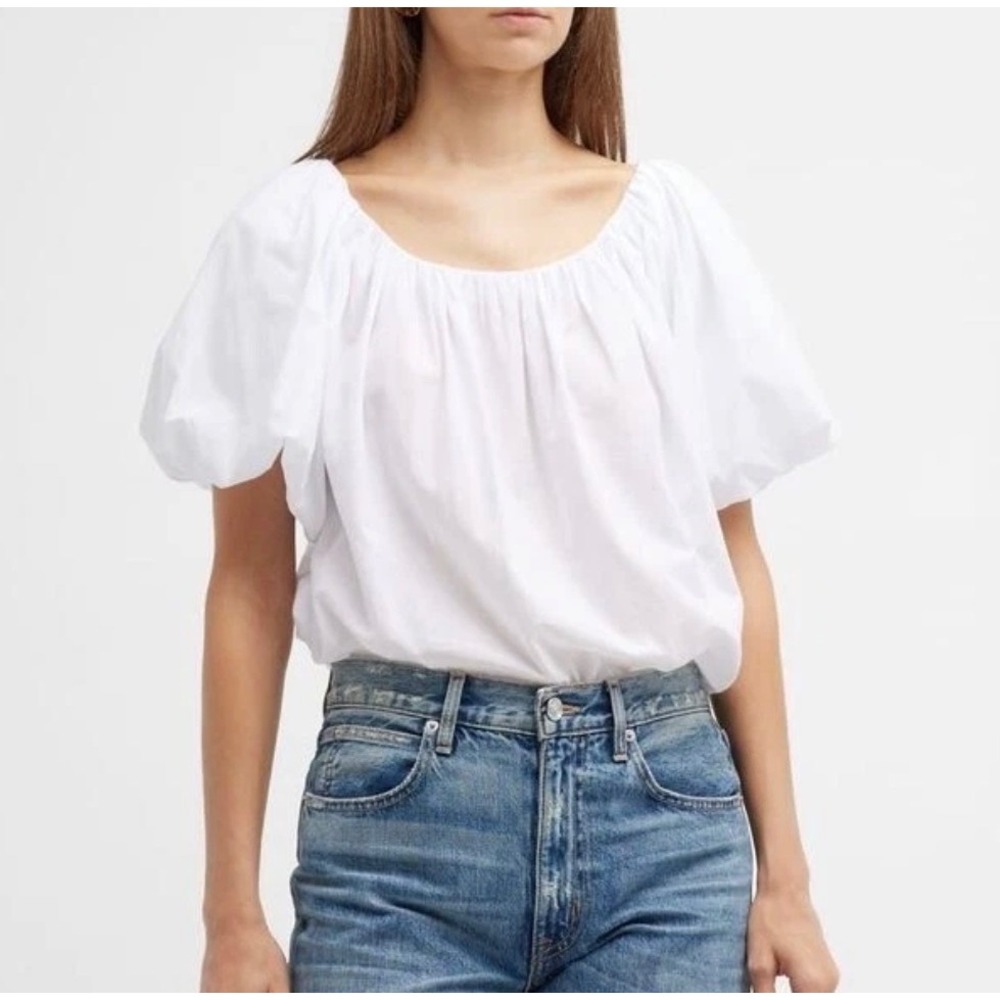 Harshman Keiko Puff Sleeve Peasant Blouse Womens Small White Cotton Luxury Chic